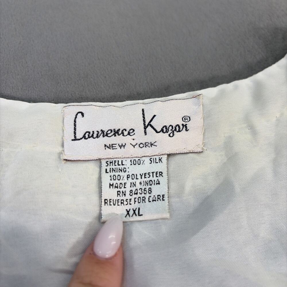 Laurence Kazar Ivory & Gold Sequined Beaded Pearl Silk Blouse Luxury XXL Charity - Picture 2 of 10